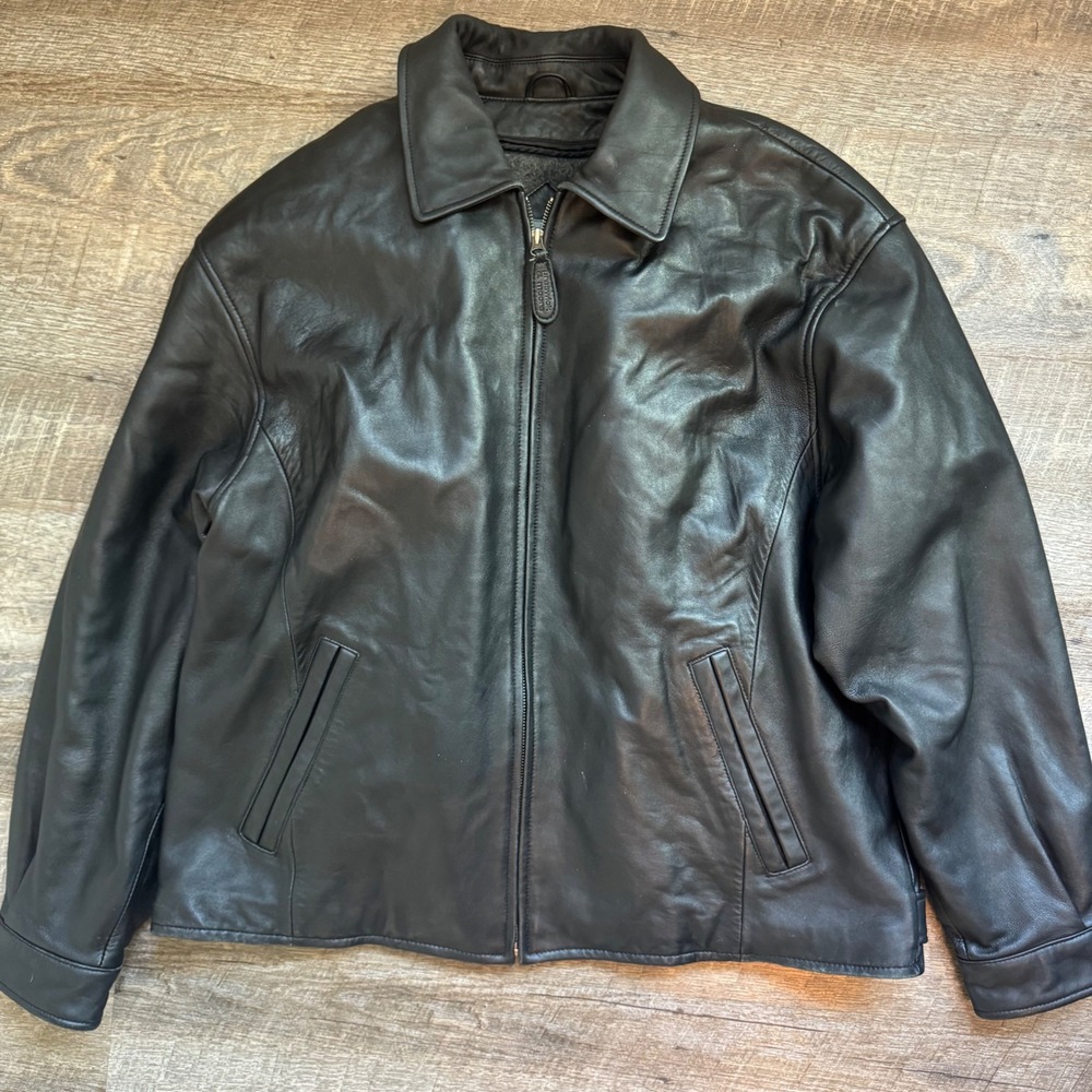 Preswick & Moore Leather Bomber Biker Jacket Large  Black Removable Liner